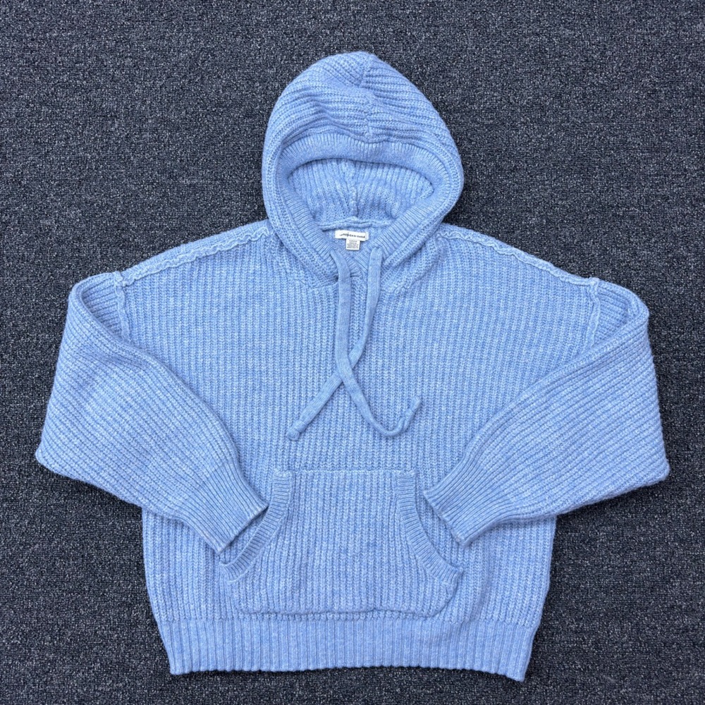 American Eagle Blue Ribbed Knit Hoodie Sweater Womens Small Oversized Periwinkle